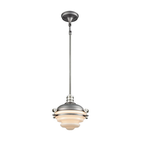 Elk Lighting 16106/1 1-Light Mini Pendant in Weathered Zinc and Polished Nickel with Opal White Glass