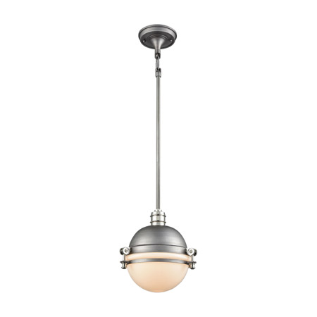 Elk Lighting 16107/1 1-Light Mini Pendant in Weathered Zinc and Polished Nickel with Opal White Glass