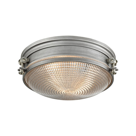Elk Lighting 16123/2 2-Light Flush Mount in Weathered Zinc and Satin Nickel with Clear Pressed Glass