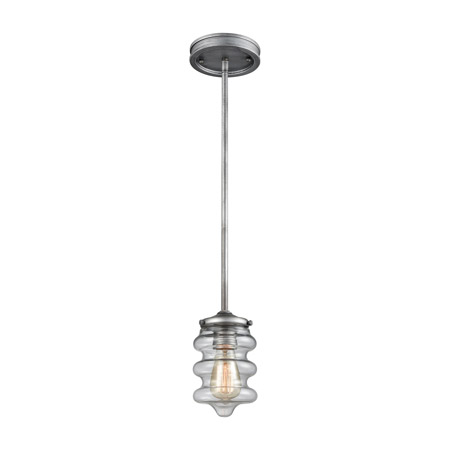Elk Lighting 16170/1 1-Light Mini Pendant in Weathered Zinc with Clear Blown Glass