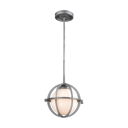 Elk Lighting 16173/1 1-Light Mini Pendant in Weathered Zinc with Opal White Glass