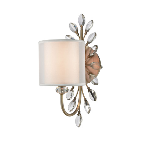 Elk Lighting 16276/1 1-Light Vanity Light in Aged Silver with White Fabric Shade Inside Silver Organza Shade