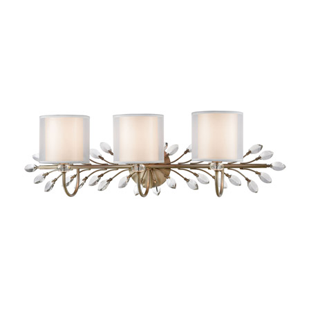 Elk Lighting 16278/3 3-Light Vanity Light in Aged Silver with White Fabric Shade Inside Silver Organza Shade
