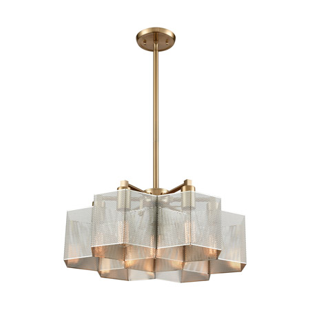 Elk Lighting 21113/7 7-Light Chandelier in Satin Brass with Perforated Metal Shade