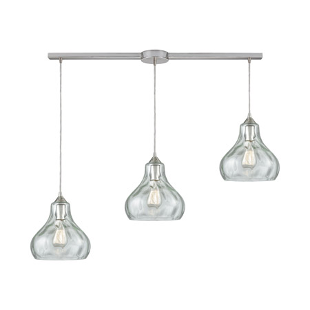 Elk Lighting 25100/3L 3-Light Linear Mini Pendant Fixture in Satin Nickel with Clear Water Glass