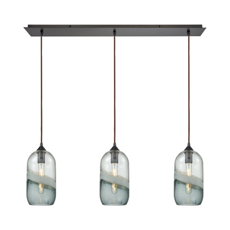 Elk Lighting 25102/3LP 3-Light Linear Mini Pendant Fixture in Oiled Bronze with Clear and Smoke Seedy Glass