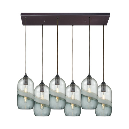 Elk Lighting 25102/6RC 6-Light Rectangular Pendant Fixture in Oiled Bronze with Clear and Smoke Seedy Glass