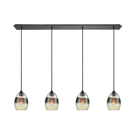 Elk Lighting 25122/4LP 4-Light Linear Pendant Fixture in Oil Rubbed Bronze with Champagne-plated Glass