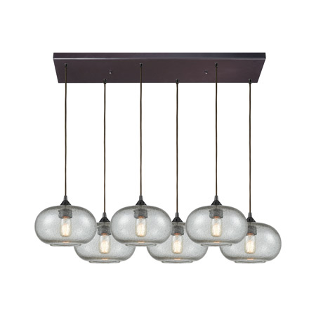 Elk Lighting 25124/6RC 6-Light Rectangular Pendant Fixture in Oiled Bronze with Rotunde Gray Speckled Blown Glass
