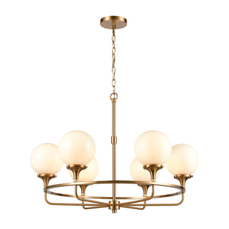 Elk Lighting 30146/6 6-Light Chandelier in Satin Brass with White Feathered Glass
