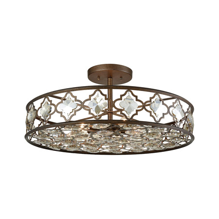 Elk Lighting 31093/8 8-Light Semi Flush in Weathered Bronze with Champagne-plated Crystals