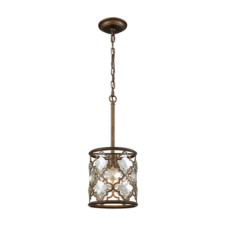 Elk Lighting 31094/1 1-Light Mini Pendant in Weathered Bronze with Champagne-plated Crystals