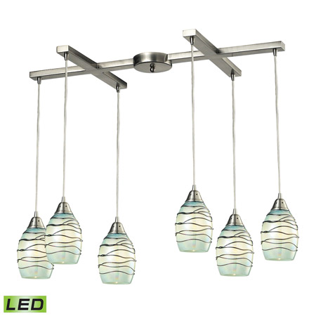 Elk Lighting 31348/6MN-LED 6-Light H-Bar Pendant Fixture in Satin Nickel with Mint Glass - Includes LED Bulbs
