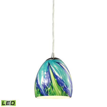 Elk Lighting 31445/1TB-LED Colorwave 1 Light LED Pendant In Satin Nickel And Tropics Glass