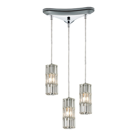Elk Lighting 31487/3 Crystal Cynthia 3 Light Pendant In Polished Chrome And Clear K9 Crystal