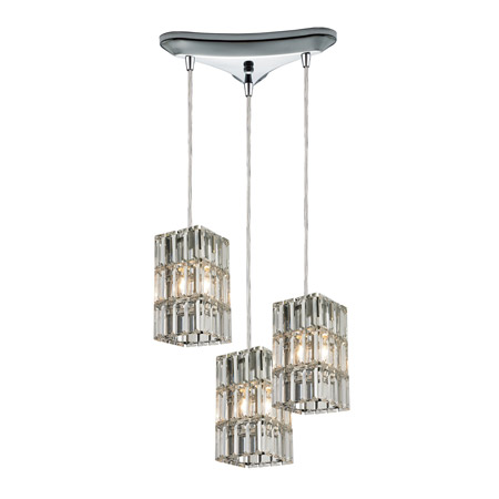 Elk Lighting 31488/3 Crystal Cynthia 3 Light Pendant In Polished Chrome And Clear K9 Crystal