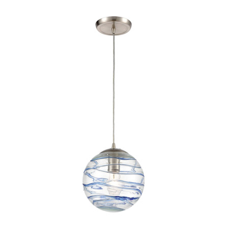 Elk Lighting 31743/1 1-Light Mini Pendant in Satin Nickel with Clear Glass with Aqua Blue Strip