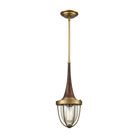Elk Lighting 33140/1 1-Light Mini Pendant in Brushed Antique Brass with Clear Blown Glass