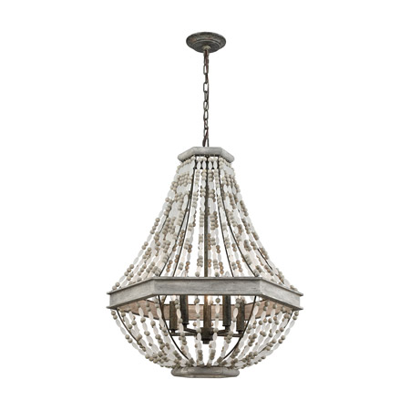 Elk Lighting 33194/5 5-Light Chandelier in Washed Gray and Malted Rust with Strung Beads