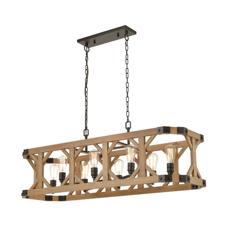 Elk Lighting 33324/8 8-Light Island Light in Oil Rubbed Bronze and Natural Wood
