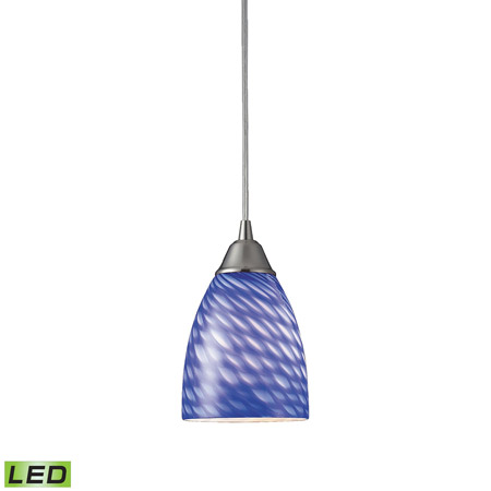 Elk Lighting 416-1S-LED Arco Baleno 1 Light LED Pendant In Satin Nickel And Sapphire Glass