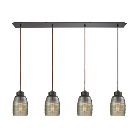 Elk Lighting 46216/4LP 4-Light Linear Pendant Fixture in Oil Rubbed Bronze with Champagne-plated Spun Glass