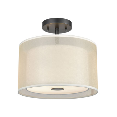 Elk Lighting 46266/2 2-Light Semi Flush in Matte Black with Webbed Organza and White Fabric Shade
