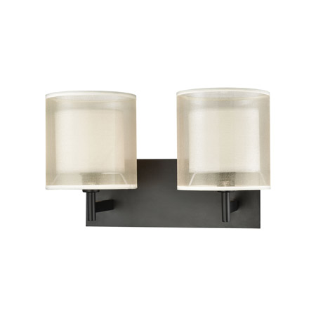 Elk Lighting 46301/2 2-Light Vanity Lamp in Matte Black with Webbed Organza and White Fabric Shades