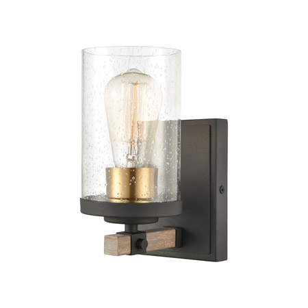 Elk Lighting 47281/1 1-Light Vanity Light in Charcoal and Beechwood with Seedy Glass