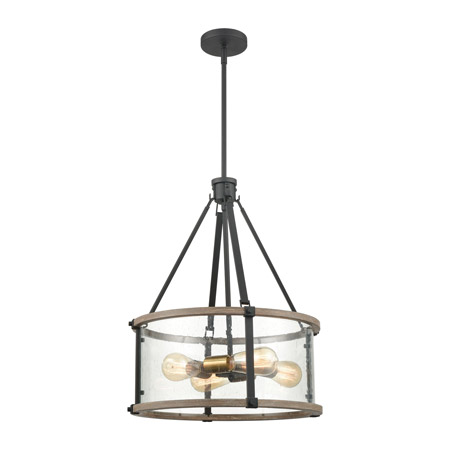 Elk Lighting 47288/4 4-Light Pendant in Charcoal and Beechwood with Seedy Glass Enclosure