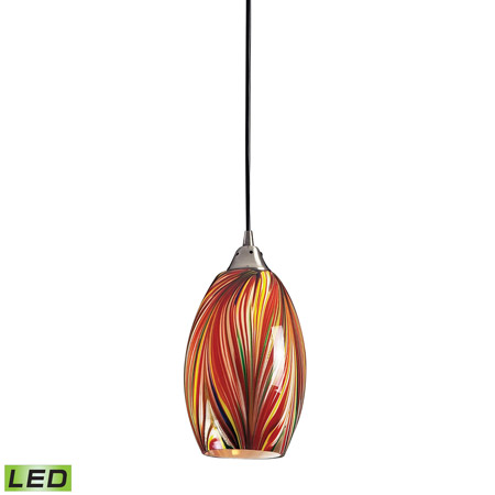 Elk Lighting 517-1M-LED Mulinello 1 Light LED Pendant In Satin Nickel And Multicolor Glass