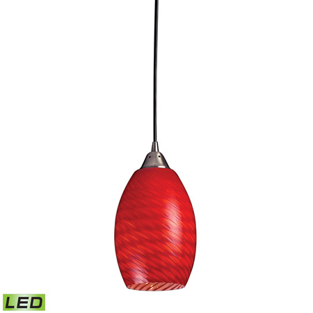 Elk Lighting 517-1SC-LED Mulinello 1 Light LED Pendant In Satin Nickel And Scarlet Red Glass
