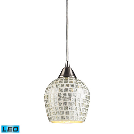 Elk Lighting 528-1SLV-LED Fusion 1 Light LED Pendant In Satin Nickel And Silver Glass