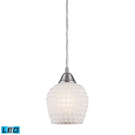 Elk Lighting 528-1WHT-LED Fusion 1 Light LED Pendant In Satin Nickel And White Glass