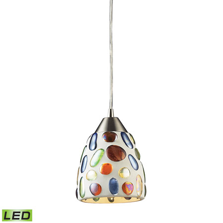 Elk Lighting 542-1-LED Gemstone 1 Light LED Pendant In Satin Nickel And Sculpted Multicolor Glass