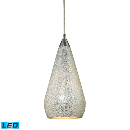 Elk Lighting 546-1SLV-CRC-LED Curvalo 1 Light LED Pendant In Satin Nickel And Silver Crackle Glass