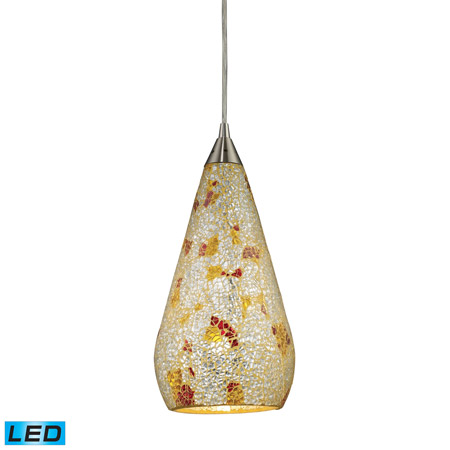 Elk Lighting 546-1SLVM-CRC-LED Curvalo 1 Light LED Pendant In Satin Nickel And Silver Multi Crackle Glass