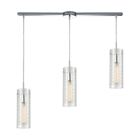 Elk Lighting 56595/3L 3-Light Linear Mini Pendant Fixture in Polished Chrome with Clear Etched Glass