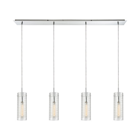 Elk Lighting 56595/4LP 4-Light Linear Pendant Fixture in Polished Chrome with Clear Etched Glass