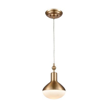 Elk Lighting 56633/1 1-Light Mini Pendant in Satin Brass with Opal White Ribbed Glass