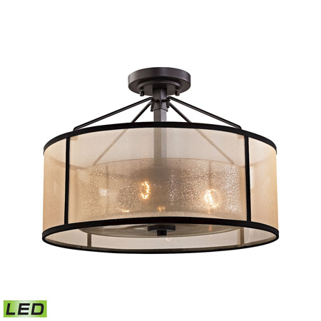 Elk Lighting 57024/3-LED 3-Light Semi Flush in Oiled Bronze with Organza and Mercury Glass - Includes LED Bulbs