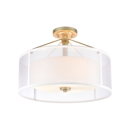 Elk Lighting 57034/3 3-Light Semi Flush Mount in Aged Silver with Frosted Glass Inside Silver Organza Shade