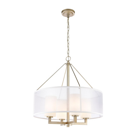 Elk Lighting 57037/4 4-Light Chandelier in Aged Silver with Frosted Glass Inside Silver Organza Shade