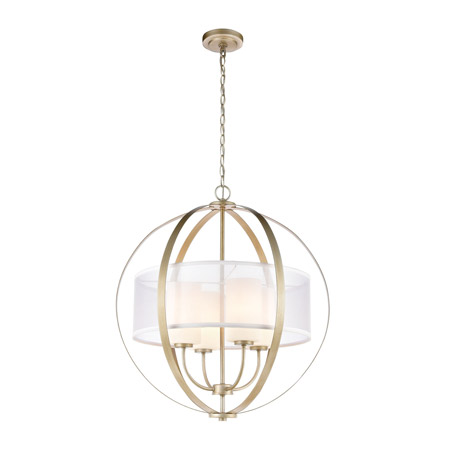 Elk Lighting 57039/4 4-Light Chandelier in Aged Silver with Frosted Glass Inside Silver Organza Shade