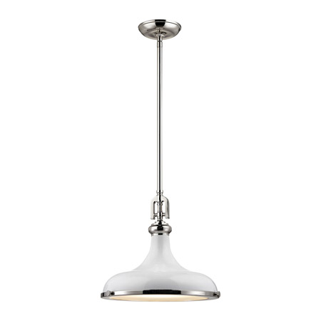 Elk Lighting 57041/1 1-Light Pendant in Polished Nickel with Gloss White Shade