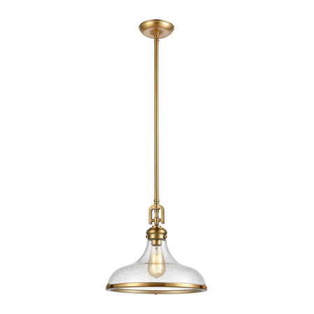 Elk Lighting 57371/1 1-Light Pendant in Satin Brass with Seedy Glass