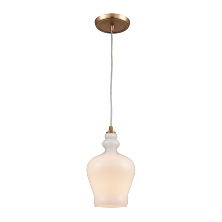 Elk Lighting 60076-1 1-Light Mini Pendant in Satin Brass with Opal White Glass