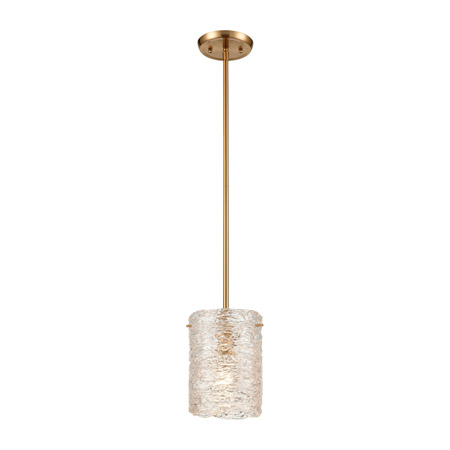 Elk Lighting 60194/1 1-Light Mini Pendant in Satin Brass with Clear Heavily Textured Glass