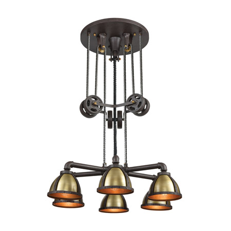 Elk Lighting 65154/6 6-Light Chandelier in Vintage Rust and Vintage Brass with Metal Shade