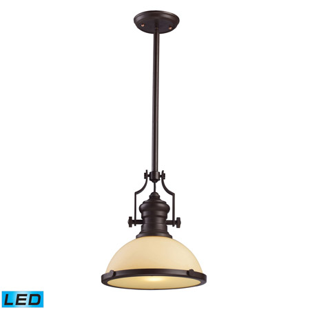 Elk Lighting 66133-1-LED Chadwick 1 Light LED Pendant In Oiled Bronze And Amber Glass
